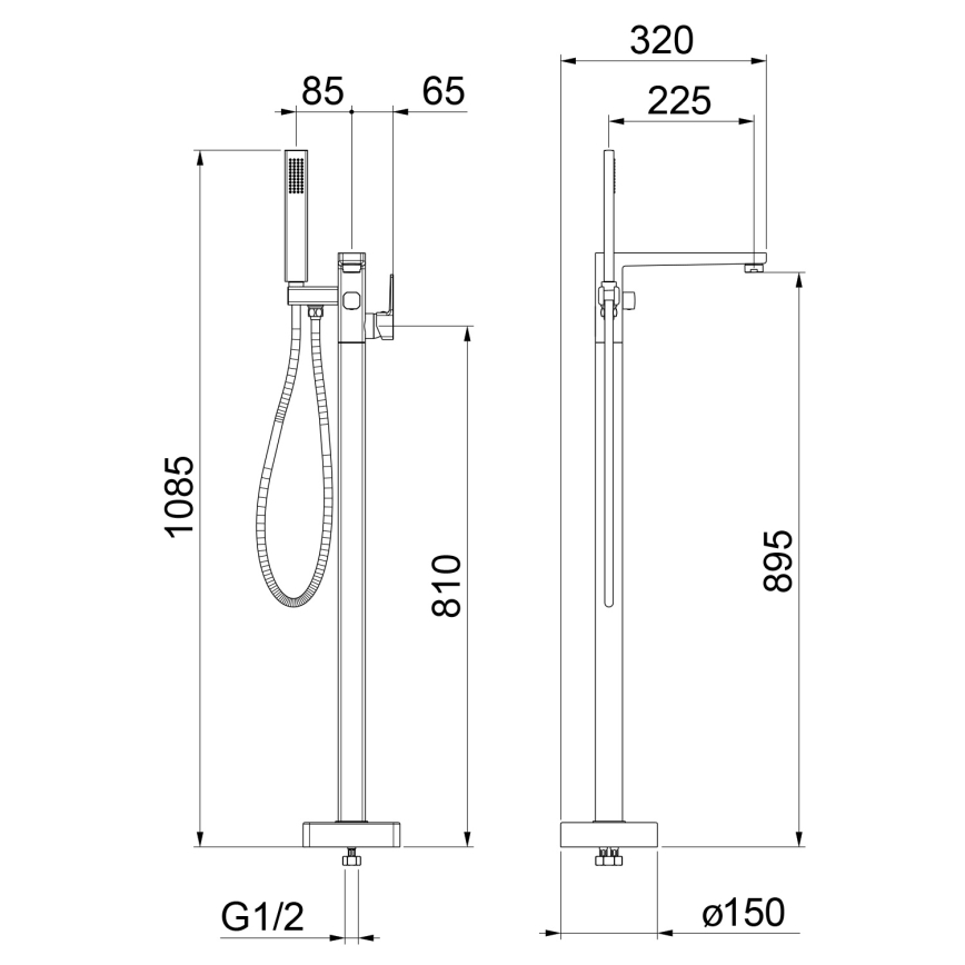 Sapho - Voľne stojaca vaňová súprava s batériou TURSI lesklý chróm