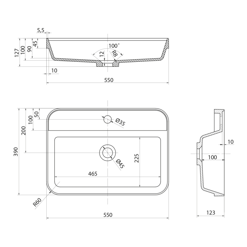 Sapho - Zapustené umývadlo 55x39 cm keramika/biela