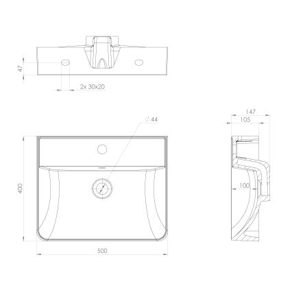 Sapho - Závesné umývadlo 50x40 cm liaty mramor/biela