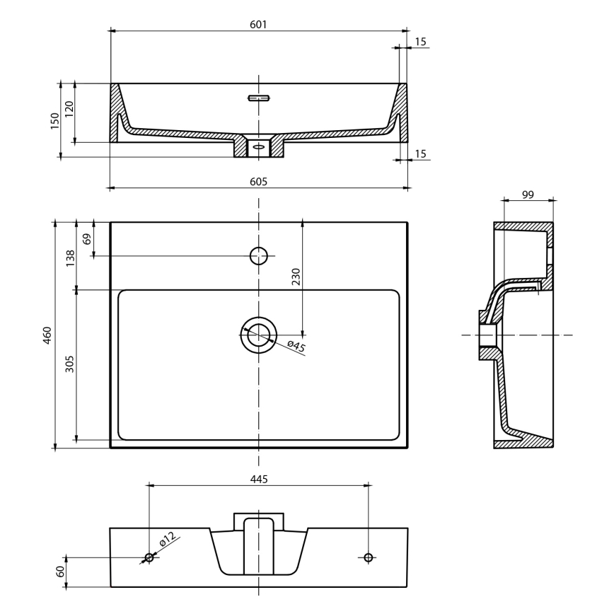 Sapho - Závesné umývadlo AQUATIC 60x46 cm keramika/biela