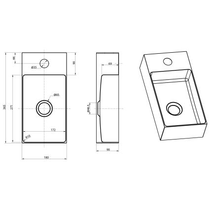 Sapho - Závesné umývadlo AURUM 36,5x18 cm matné zlaté