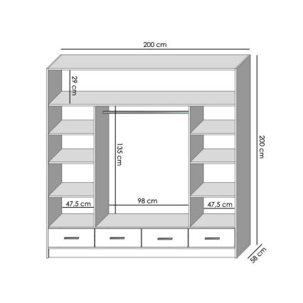 Šatní skriňa so zrkadlom SANNA 200x215 cm biela
