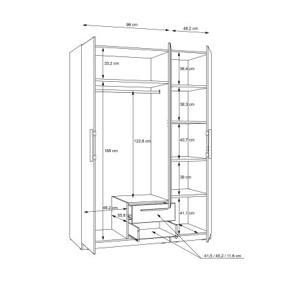 Šatní skriňa so zrkadlom MARO 150 × 213 cm dub Artisan