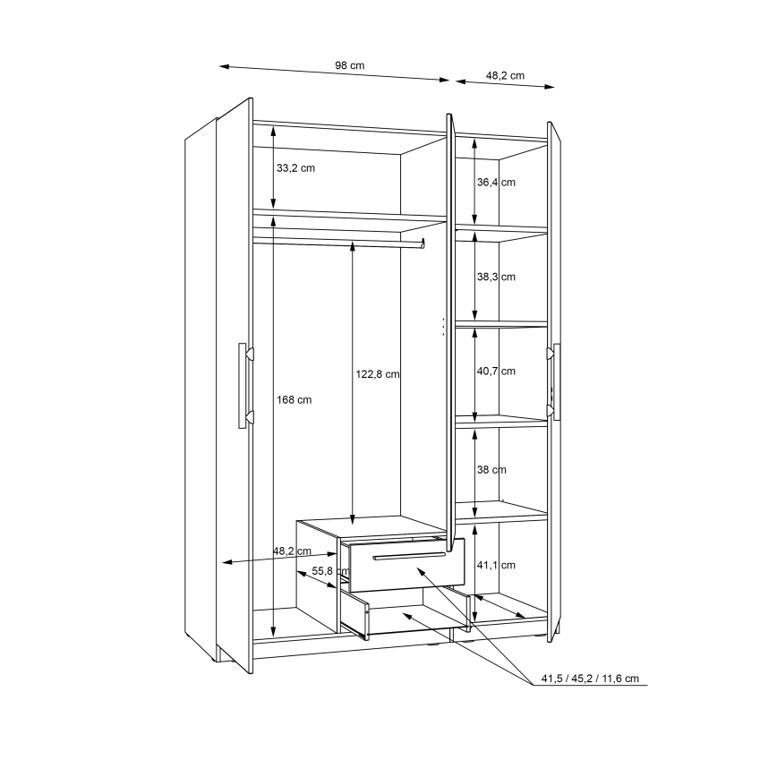 Šatní skriňa so zrkadlom MARO 150 × 213 cm dub Artisan