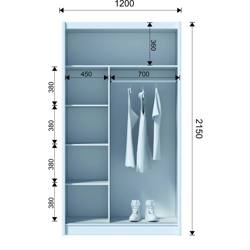 Šatní skriňa so zrkadlom SABRINA 120x215 cm dub woltan