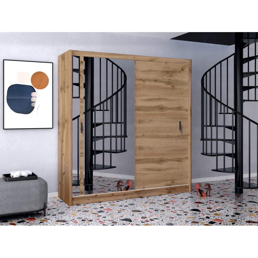 Šatní skriňa so zrkadlom SABRINA 203x215 cm dub woltan