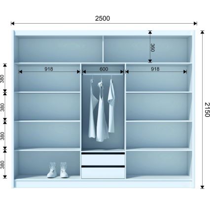 Šatní skriňa so zrkadlom SABRINA 250x215 cm biela
