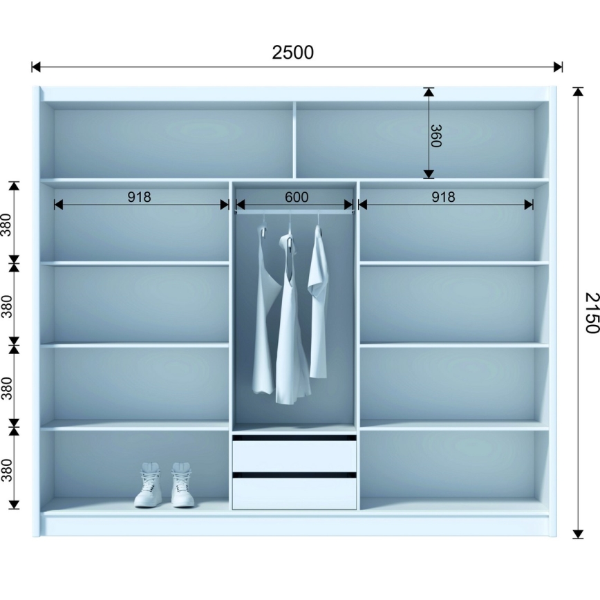 Šatní skriňa so zrkadlom SABRINA 250x215 cm dub sonoma