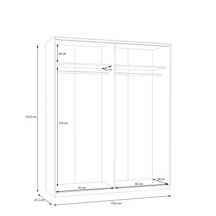 Šatníková skriňa KARO s zrkadlom 170x210 cm biela