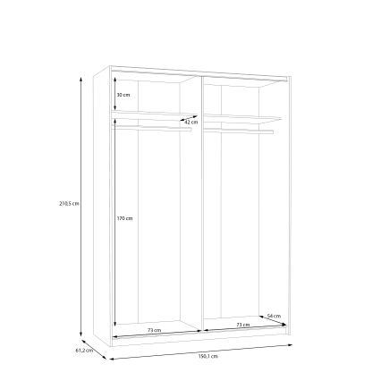 Šatníková skriňa so zrkadlom KARO 150x210 cm biela