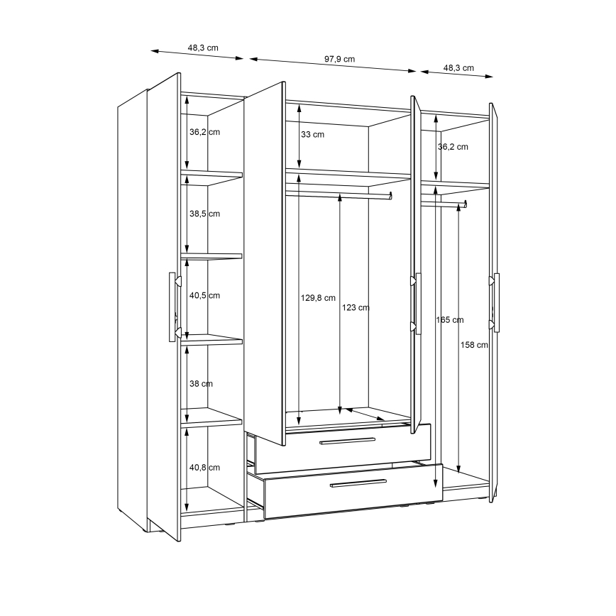 Šatníková skriňa so zrkadlom MARO 200x213 cm dub artisan