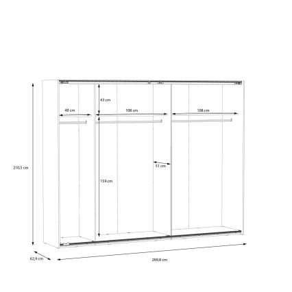 Šatníková skriňa so zrkadlom OREN 270x210 cm dub Artisan