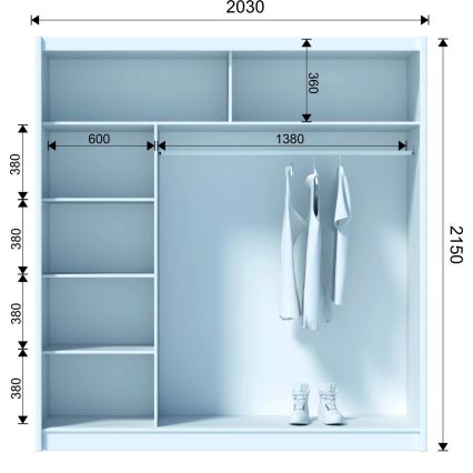 Šatníková skriňa so zrkadlom SANTINO 203x215x61 cm čierna/dub craft