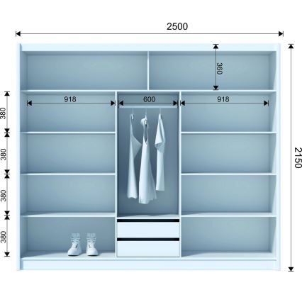 Šatníková skriňa so zrkadlom SANTINO 250x215 cm dub craft/čierna
