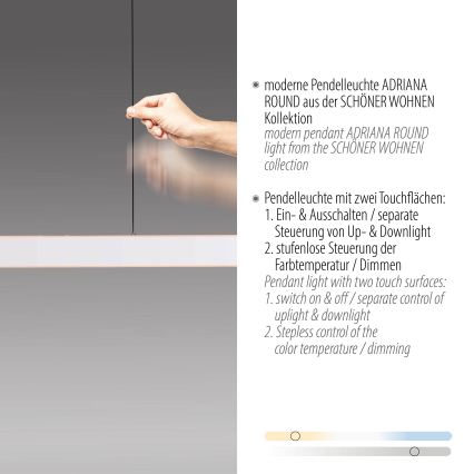 Schöner Wohnen 12577-16 - LED stmievateľný luster na lanku ADRIANA ROUND 2xLED/24W/230V 2700/3000/3500/4000/5000K 160 cm biela