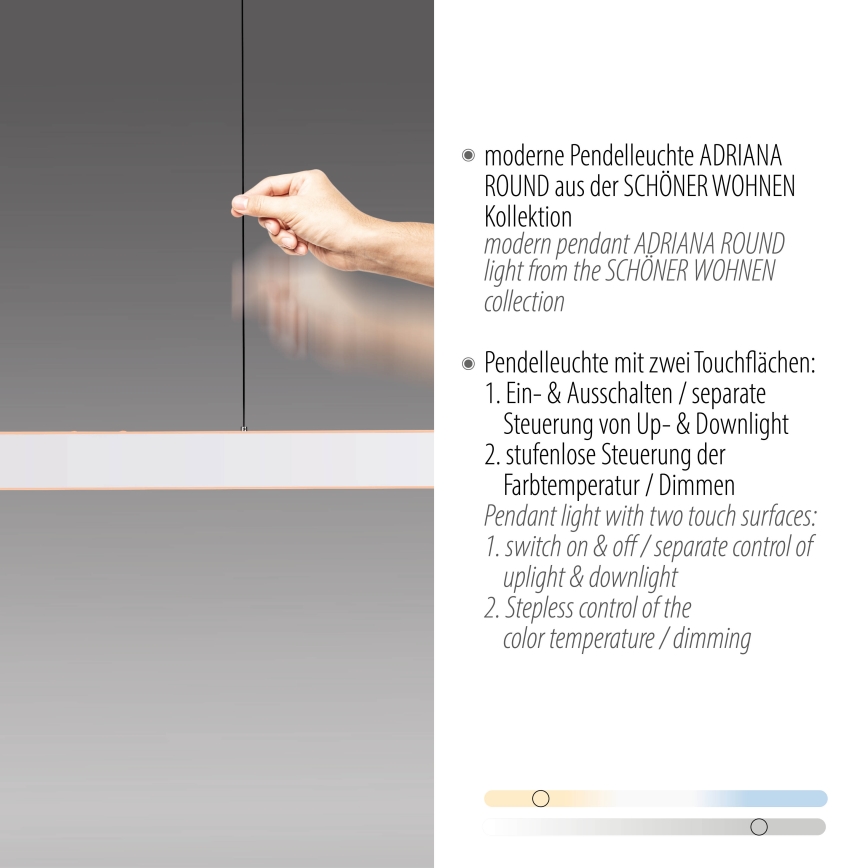 Schöner Wohnen 12577-16 - LED stmievateľný luster na lanku ADRIANA ROUND 2xLED/24W/230V 2700/3000/3500/4000/5000K 160 cm biela