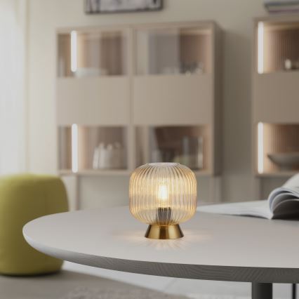 Schöner Wohnen 13573-27 - Stolná lampa NAMI 1xE27/25W/230V zlatá/béžová/dymová