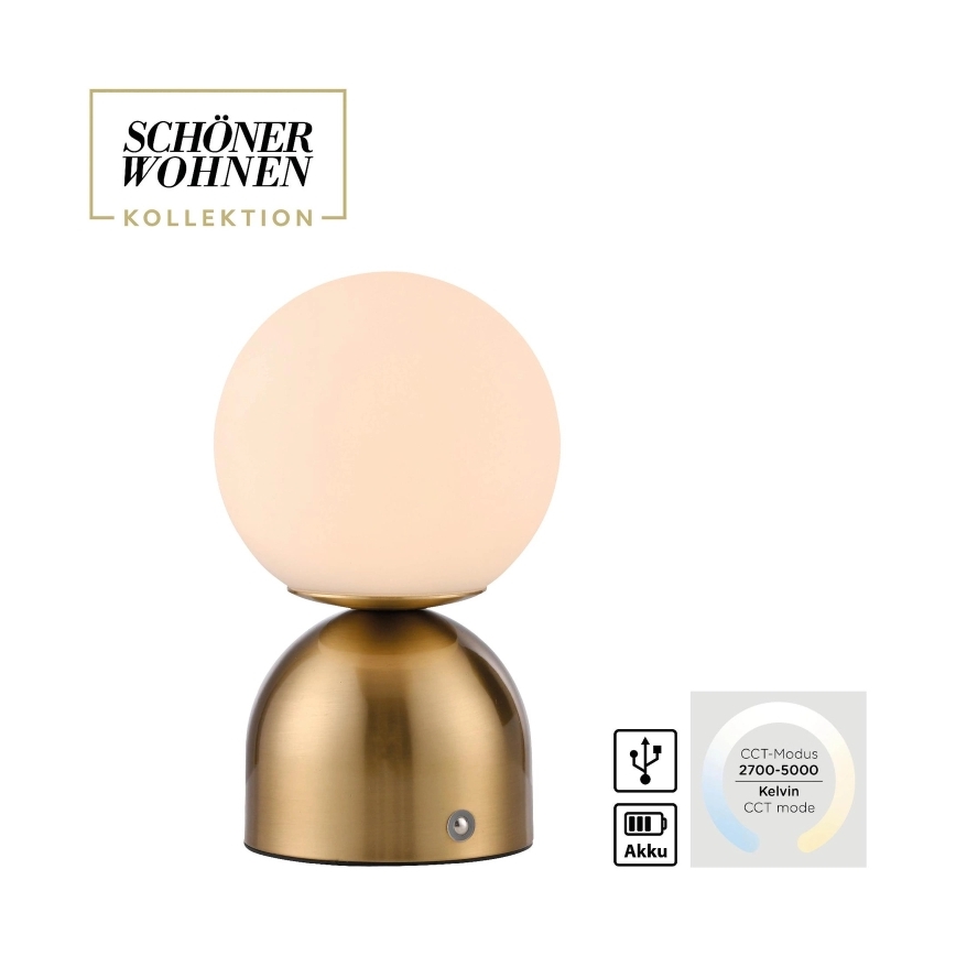 Schöner Wohnen 19218-12 - LED stlmiteľná dotyková nabíjateľná stolná lampa RUDI LED/1,2W/5V 3000-6000K 1200 mAh zlatá