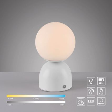 Schöner Wohnen 19218-16 - LED stmievateľná dotyková nabíjateľná stolná lampa RUDI LED/1,2W/5V 3000-6000K 1200 mAh biela
