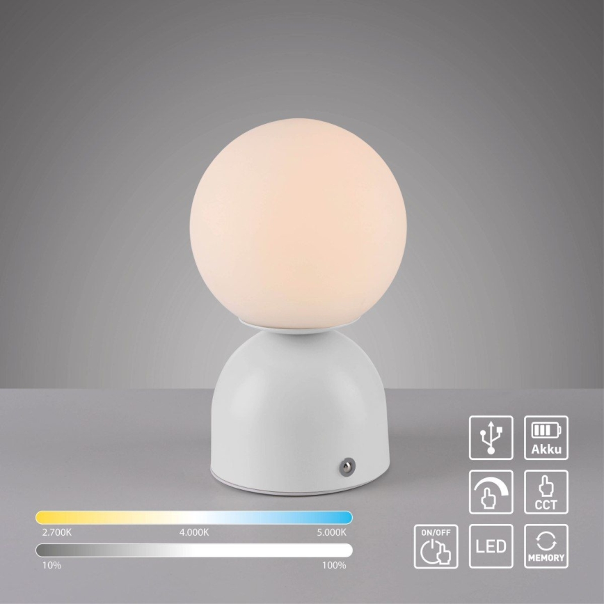Schöner Wohnen 19218-16 - LED stmievateľná dotyková nabíjateľná stolná lampa RUDI LED/1,2W/5V 3000-6000K 1200 mAh biela
