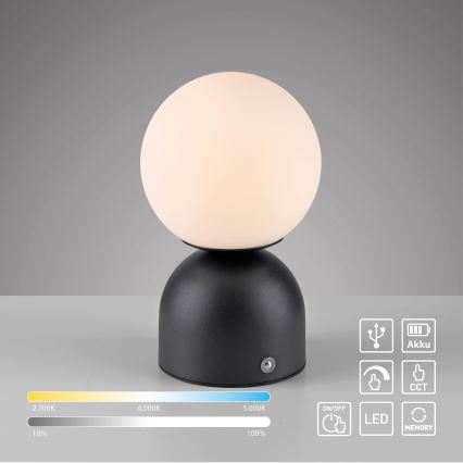 Schöner Wohnen 19218-18 - LED stmievateľná dotyková nabíjateľná stolová lampa RUDI LED/1,2W/5V 3000-6000K 1200 mAh čierna