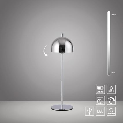 Schöner Wohnen 19244-17 - LED stmievateľná dotyková nabíjateľná vonkajšia stolná lampa BELLIS LED/2,5W/5V 2600 mAh IP54 lesklý chróm