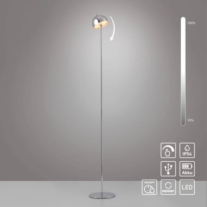 Schöner Wohnen 19245-17 - LED stmievateľná dotyková nabíjacia vonkajšia stojacia lampa BELLIS, LED 2,5 W / 5 V, 2600 mAh, IP54, lesklý chróm
