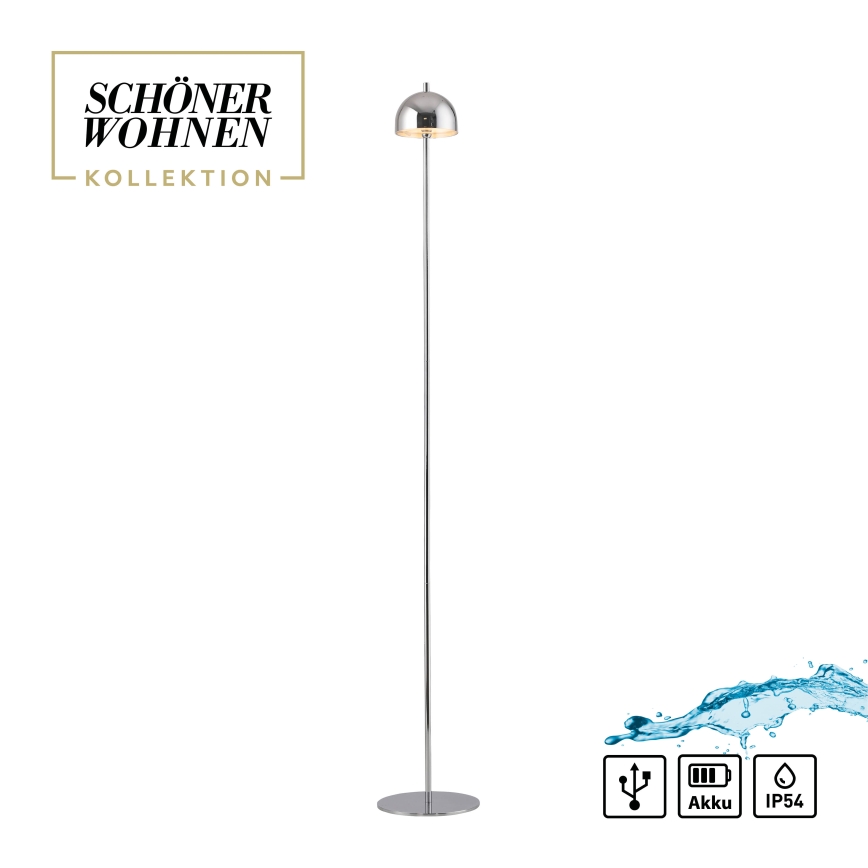 Schöner Wohnen 19245-17 - LED stmievateľná dotyková nabíjacia vonkajšia stojacia lampa BELLIS, LED 2,5 W / 5 V, 2600 mAh, IP54, lesklý chróm