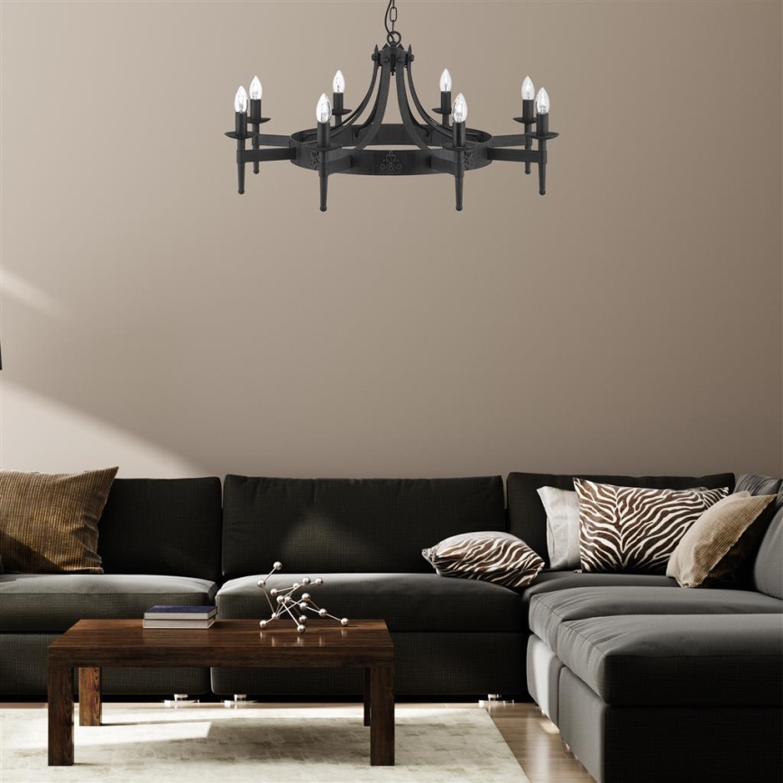 Searchlight - Luster na reťazi CARTWHEEL 8xE14/60W/230V čierna