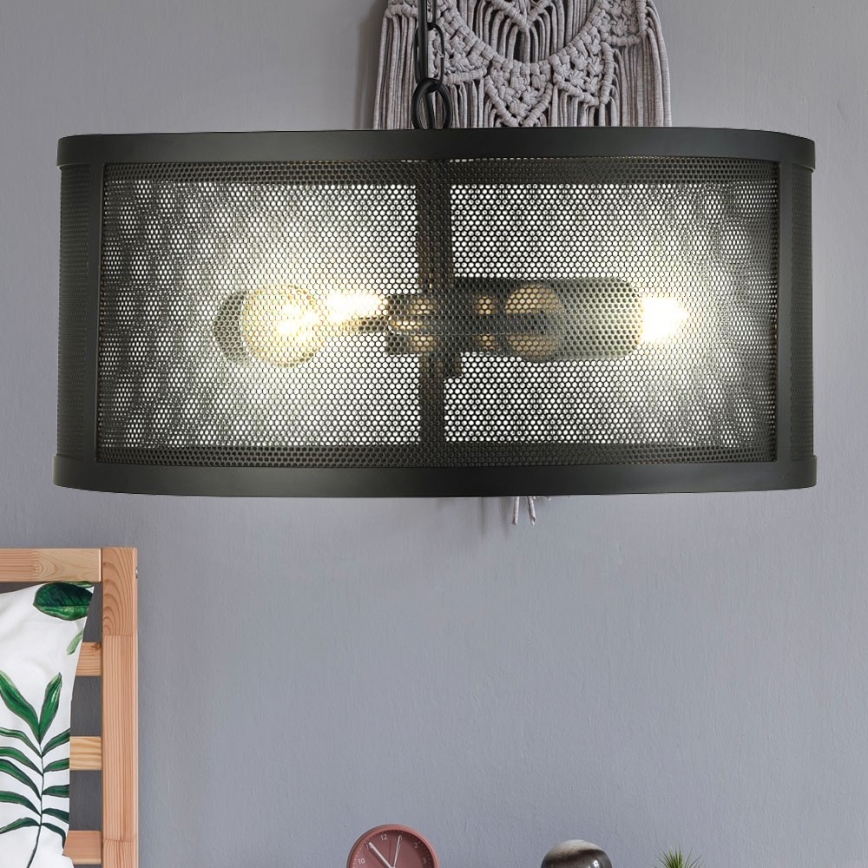 Searchlight - Luster na reťazi FISHNET 3xE27/60W/230V čierna
