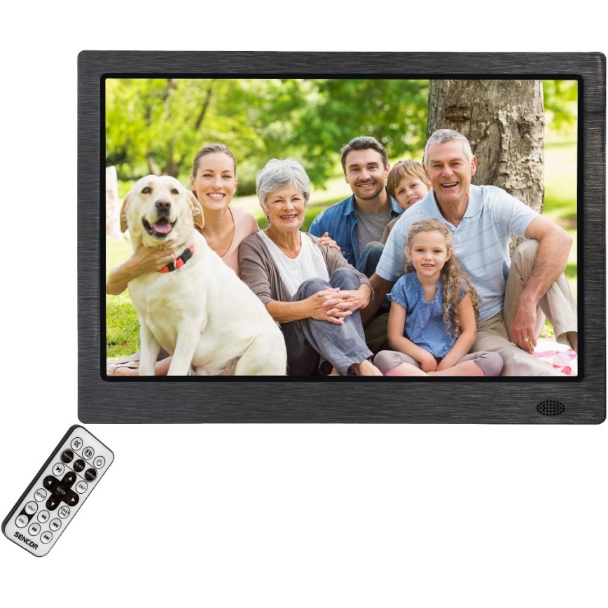 Sencor - Digitálny fotorámček 13,3 s reproduktorom 230V antracit + diaľkové ovládanie