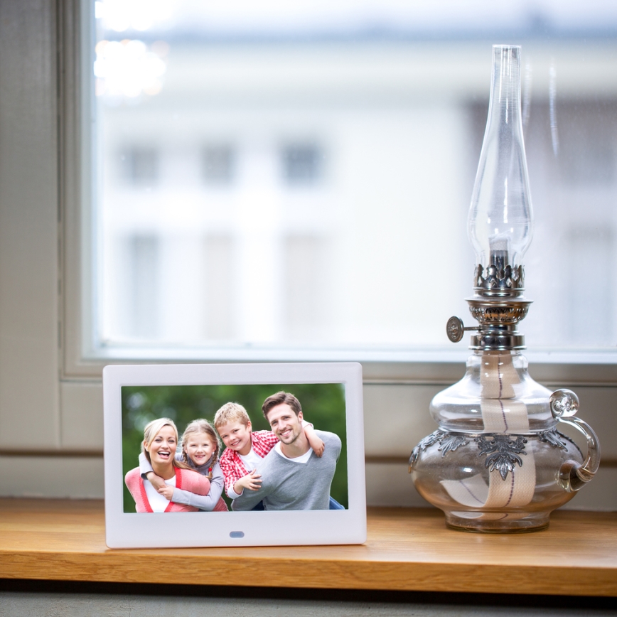 Sencor - Digitálny fotorámik 7 s reproduktorom 230V, biely + diaľkové ovládanie