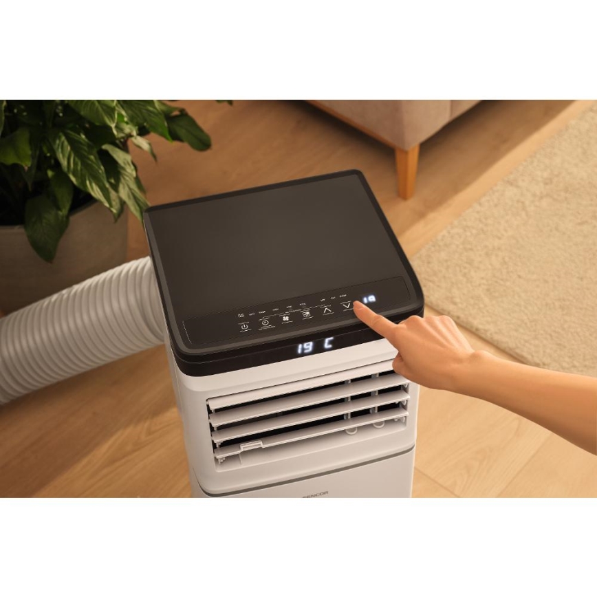 Sencor - Inteligentná mobilná klimatizácia 3 v 1 vrátane kompletného príslušenstva 1020 W/230 V 10 000 BTU Wi‑Fi, biela, s diaľkovým ovládaním