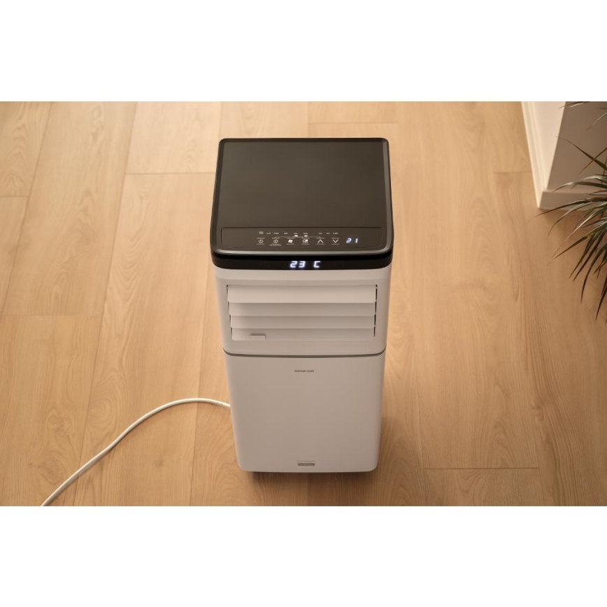 Sencor - Inteligentná mobilná klimatizácia 3 v 1 vrátane kompletného príslušenstva 1020 W/230 V 10 000 BTU Wi‑Fi, biela, s diaľkovým ovládaním