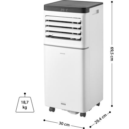 Sencor - Inteligentná mobilná klimatizácia 3 v 1 vrátane kompletného príslušenstva 1020 W/230 V 10 000 BTU Wi‑Fi, biela, s diaľkovým ovládaním