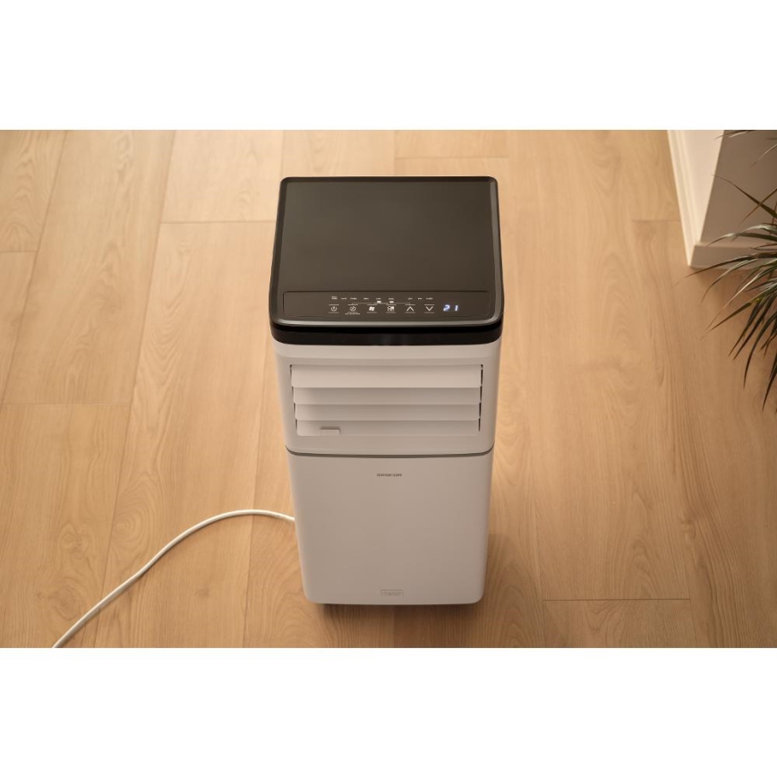Sencor - Inteligentná mobilná klimatizácia 3 v 1 vrátane kompletného príslušenstva 760W/230V 7000 BTU Wi‑Fi biela + diaľkové ovládanie