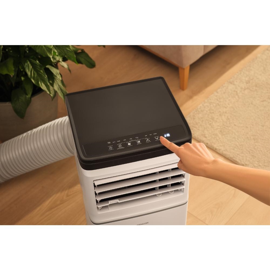 Sencor - Inteligentná mobilná klimatizácia 3 v 1 vrátane kompletného príslušenstva 760W/230V 7000 BTU Wi‑Fi biela + diaľkové ovládanie