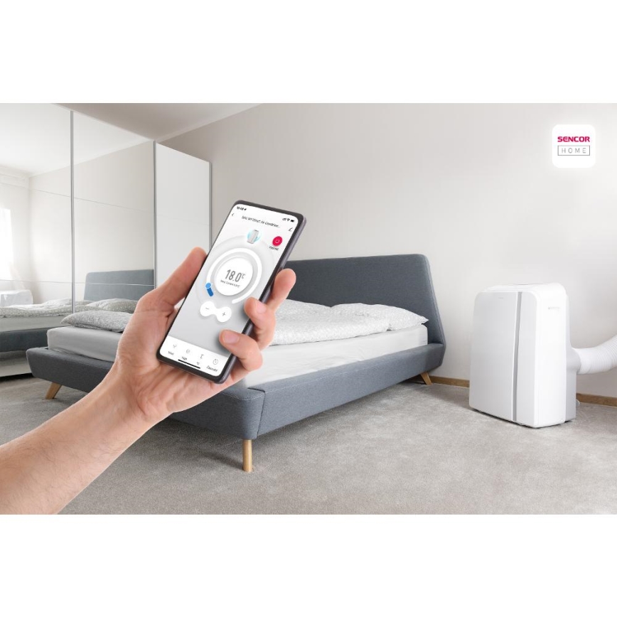 Sencor - Inteligentná mobilná klimatizácia 3v1 vrátane kompletného príslušenstva 1450W/230V 12000 BTU Wi-Fi biela + diaľkové ovládanie