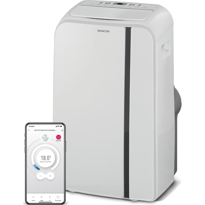 Sencor - Inteligentná mobilná klimatizácia 3v1 vrátane kompletného príslušenstva 1450W/230V 12000 BTU Wi-Fi biela + diaľkové ovládanie