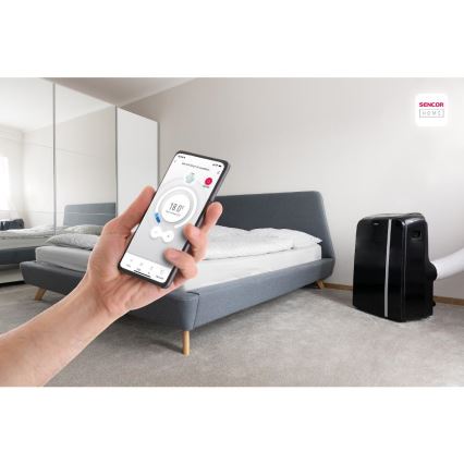 Sencor - Inteligentná mobilná klimatizácia 3v1 vrátane kompletného príslušenstva 1450W/230V 12000 BTU Wi-Fi čierna + diaľkové ovládanie