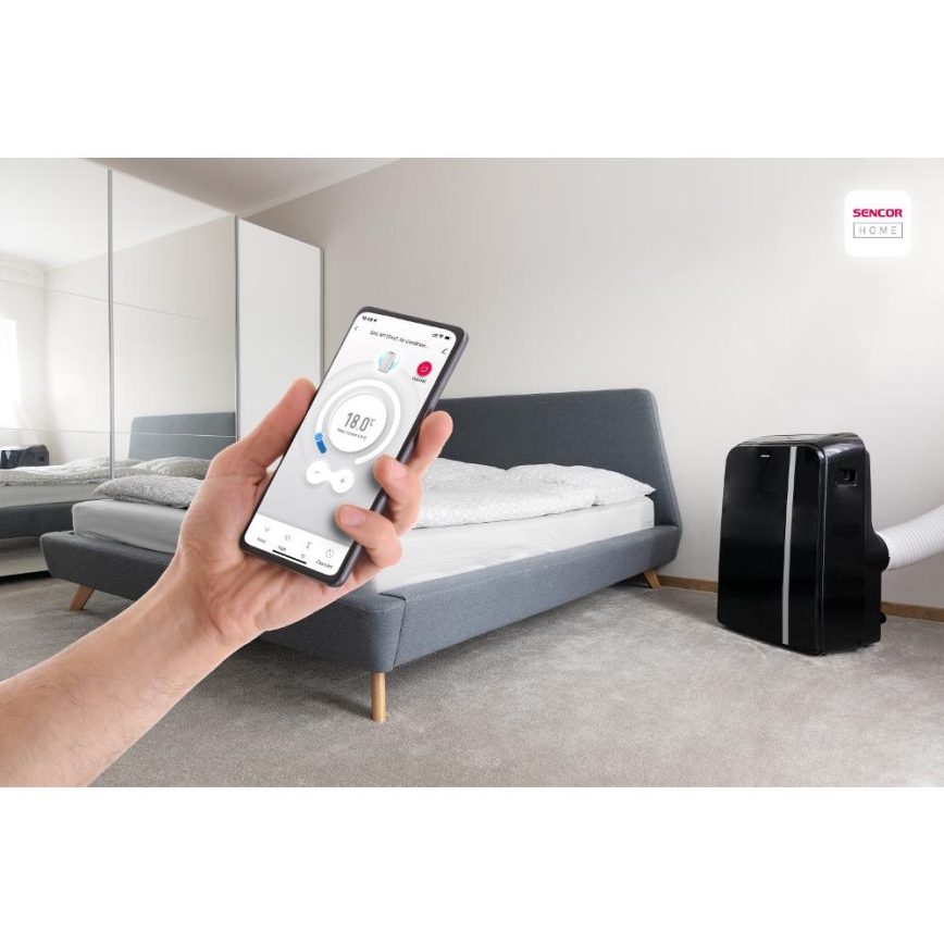 Sencor - Inteligentná mobilná klimatizácia 3v1 vrátane kompletného príslušenstva 1450W/230V 12000 BTU Wi-Fi čierna + diaľkové ovládanie