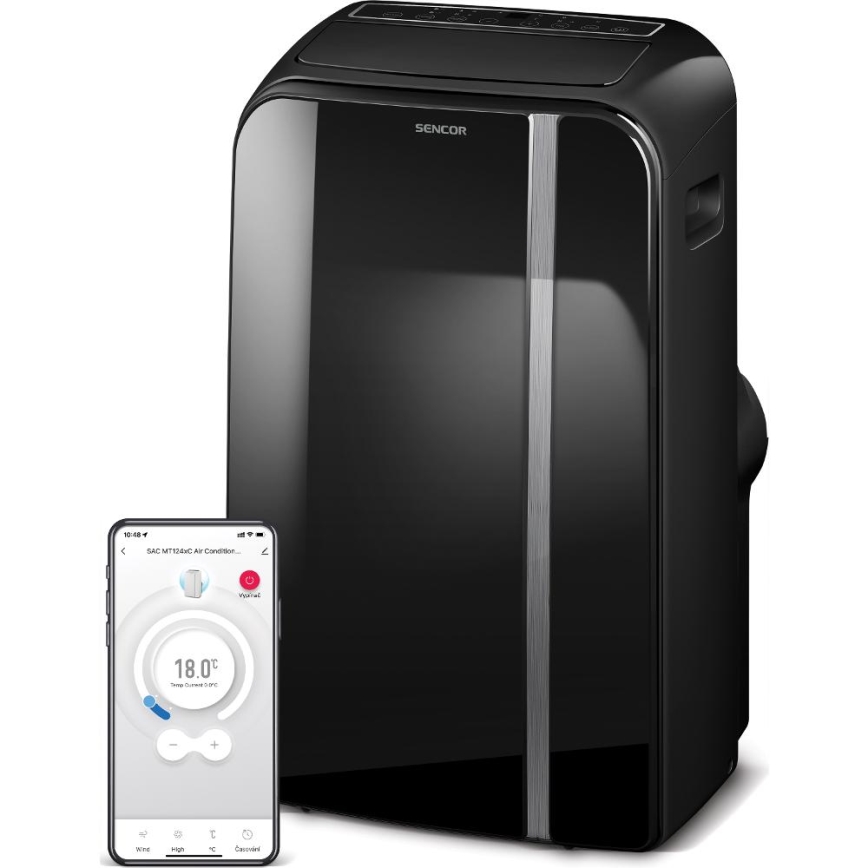 Sencor - Inteligentná mobilná klimatizácia 3v1 vrátane kompletného príslušenstva 1450W/230V 12000 BTU Wi-Fi čierna + diaľkové ovládanie
