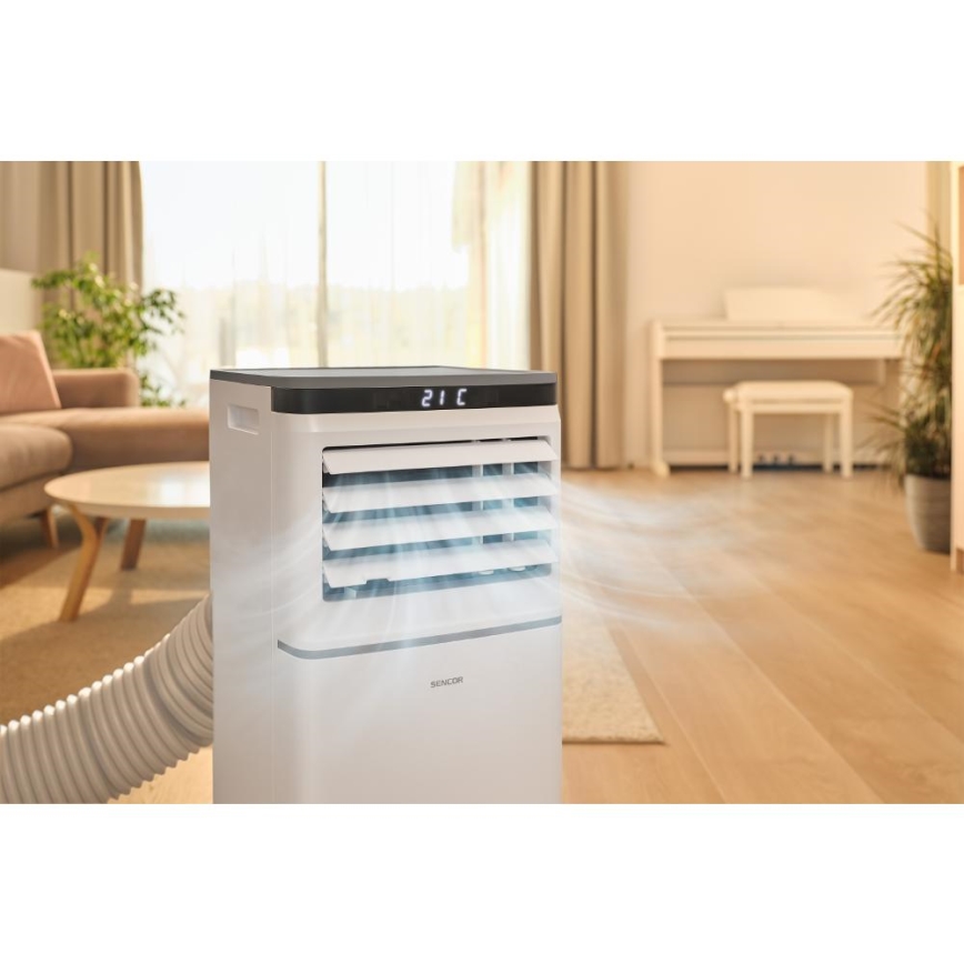 Sencor - Inteligentná mobilná klimatizácia 3v1 vrátane kompletného príslušenstva 815W/230V 8000 BTU Wi-Fi biela + diaľkové ovládanie