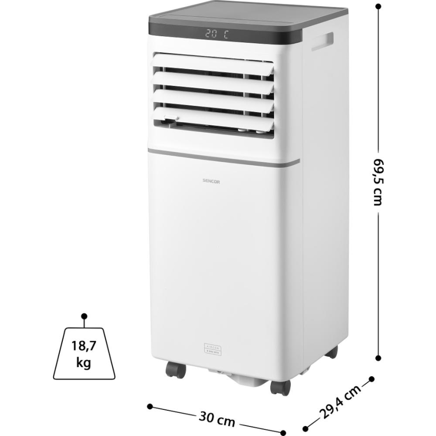 Sencor - Inteligentná mobilná klimatizácia 3v1 vrátane kompletného príslušenstva 815W/230V 8000 BTU Wi-Fi biela + diaľkové ovládanie