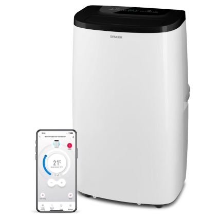 Sencor - Inteligentná mobilná klimatizácia 4 v 1 vrátane kompletného príslušenstva 1700 W/230 V 12 000 BTU Wi-Fi biela + diaľkové ovládanie
