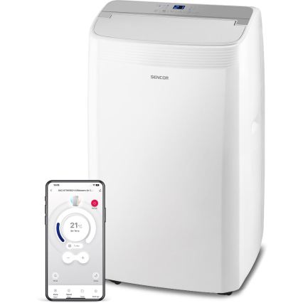 Sencor - Inteligentná prenosná klimatizácia 5 v 1 vrátane kompletného príslušenstva 733W/230V 9000 BTU Wi-Fi biela + diaľkové ovládanie