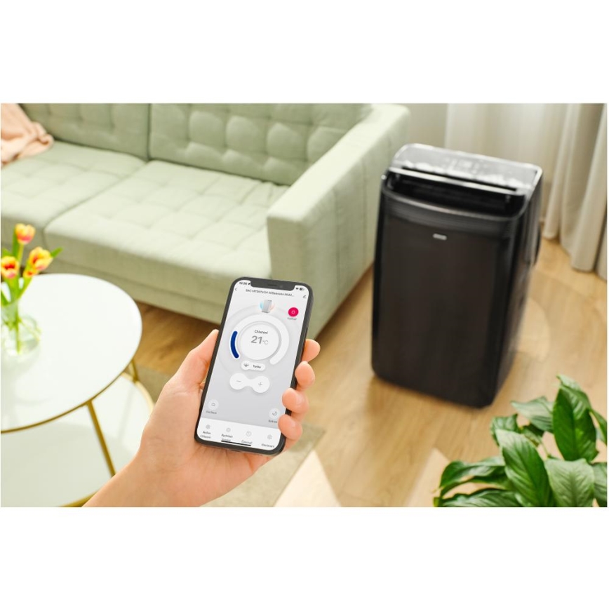 Sencor - Inteligentná mobilná klimatizácia vrátane kompletného príslušenstva 900W/230V 9000 BTU Wi-Fi čierna + diaľkové ovládanie