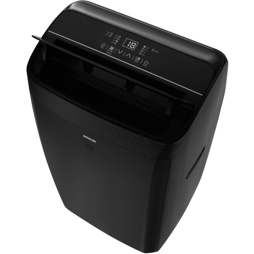 Sencor - Inteligentná mobilná klimatizácia vrátane kompletného príslušenstva 900W/230V 9000 BTU Wi-Fi čierna + diaľkové ovládanie