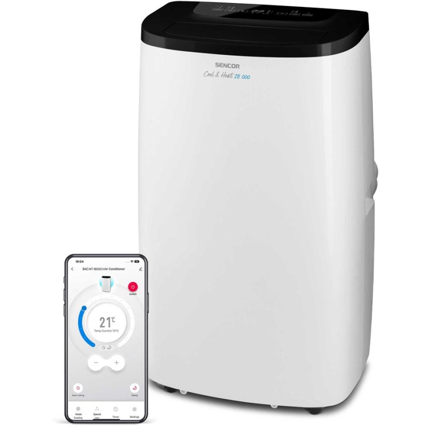 Sencor - Inteligentná mobilná klimatizácia 4 v 1 vrátane kompletného príslušenstva 1750 W/230 V 18 000 BTU Wi-Fi biela + diaľkové ovládanie