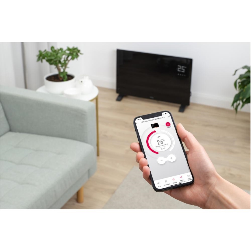 Sencor - Inteligentný elektrický priamotop/konvektor 2000W/230V IP24 Wi-Fi čierna + diaľkové ovládanie